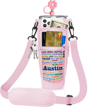 Load image into Gallery viewer, Austin in Words - 40oz Stanley style Carrier with Strap and Pockets
