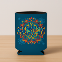 Load image into Gallery viewer, Austin Mandala Koozie featuring bold, colorful design