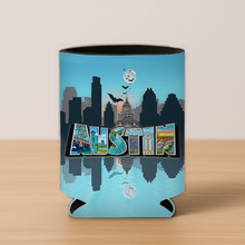 Load image into Gallery viewer, Austin Texas Skyline With Bats Koozie featuring a vibrant design