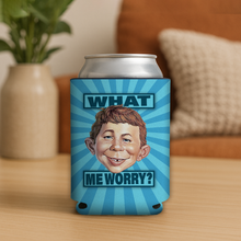 Load image into Gallery viewer, What Me Worry Koozie featuring bold pop-culture design