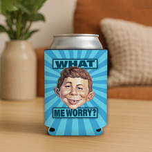 Load image into Gallery viewer, What Me Worry Koozie featuring bold pop-culture design