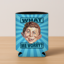 Load image into Gallery viewer, What Me Worry Koozie featuring bold pop-culture design