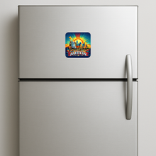 Load image into Gallery viewer, Austin Sunrise Magnet showcasing vibrant colors and bold design