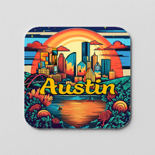 Load image into Gallery viewer, Austin Sunset Sticker showcasing bold colors and retro design