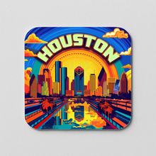 Load image into Gallery viewer, Houston Vivid Skyline Sticker featuring bold colors and a retro design