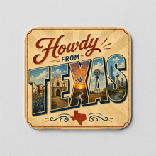 Load image into Gallery viewer, Howdy From Texas Sticker featuring bold retro design