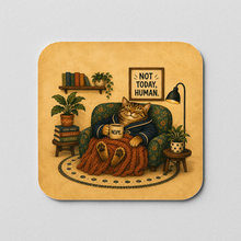Load image into Gallery viewer, Not Today Human Cat Sticker featuring bold design and retro-future wit