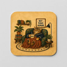 Load image into Gallery viewer, Not Today Human Cat Sticker featuring bold design and retro-future wit
