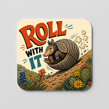 Load image into Gallery viewer, Roll With It Texas Armadillo Sticker featuring bold colors and playful design
