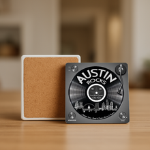 Load image into Gallery viewer, Austin Rocks Stone Coaster featuring bold pop-culture design