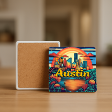 Load image into Gallery viewer, Austin Sunset Stone Coaster featuring vibrant sunset colors