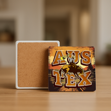 Load image into Gallery viewer, A vibrant Aus Tex Stone Coaster featuring bold retro-future design.