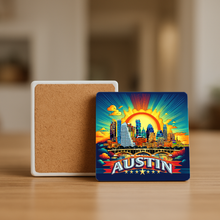 Load image into Gallery viewer, Austin Sunrise Stone Coaster featuring vibrant colors and a retro design