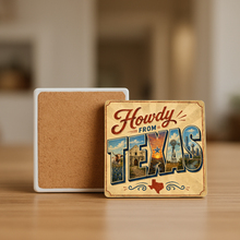 Load image into Gallery viewer, Howdy From Texas Stone Coaster featuring bold pop-culture design
