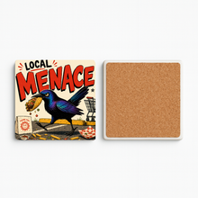 Load image into Gallery viewer, Local Menace Grackle Stone Coaster featuring bold pop-culture design