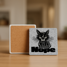 Load image into Gallery viewer, Nope Cat Stone Coaster featuring a playful cat design