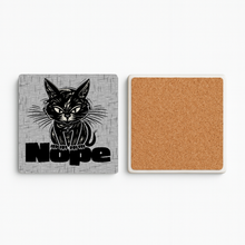 Load image into Gallery viewer, Nope Cat Stone Coaster featuring a playful cat design