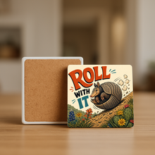 Load image into Gallery viewer, Roll With It Texas Armadillo Stone Coaster featuring retro-futuristic design