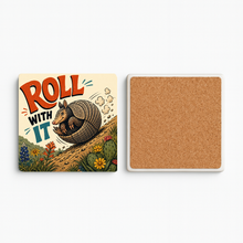 Load image into Gallery viewer, Roll With It Texas Armadillo Stone Coaster featuring retro-futuristic design
