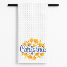 Load image into Gallery viewer, California Poppies Tea Towel with bold retro design