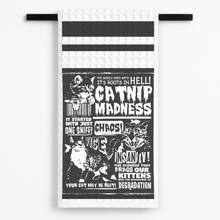 Load image into Gallery viewer, Catnip Madness Tea Towel showcasing playful design