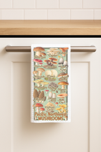 Load image into Gallery viewer, Pacific Northwest Mushrooms Tea Towel featuring bold, retro-future design