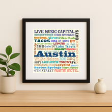 Load image into Gallery viewer, Austin In Words Wall Print featuring bold retro design