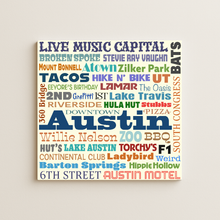 Load image into Gallery viewer, Austin In Words Wall Print featuring bold typography and playful design