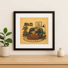 Load image into Gallery viewer, Not Today Human Cat Wall Print featuring playful retro-futurism design