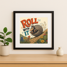Load image into Gallery viewer, Roll With It Texas Armadillo Wall Print featuring bold colors and playful design.