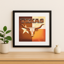 Load image into Gallery viewer, Texas Longhorn Wall Print showcasing bold design and retro-future style