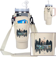 Load image into Gallery viewer, Austin Texas Downtown Skyline - 40oz Stanley style Carrier with Strap and Pockets
