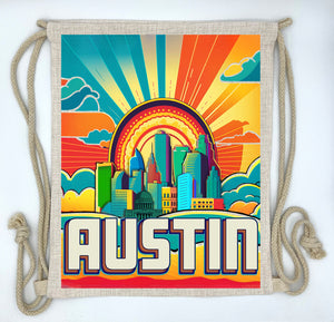 Austin Texas Vivid Skyline Linen Backpack