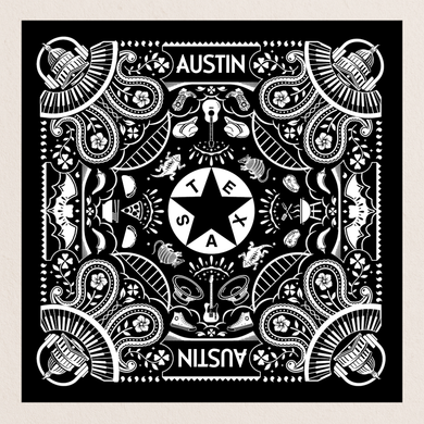 Austin Bandana featuring retro-future design