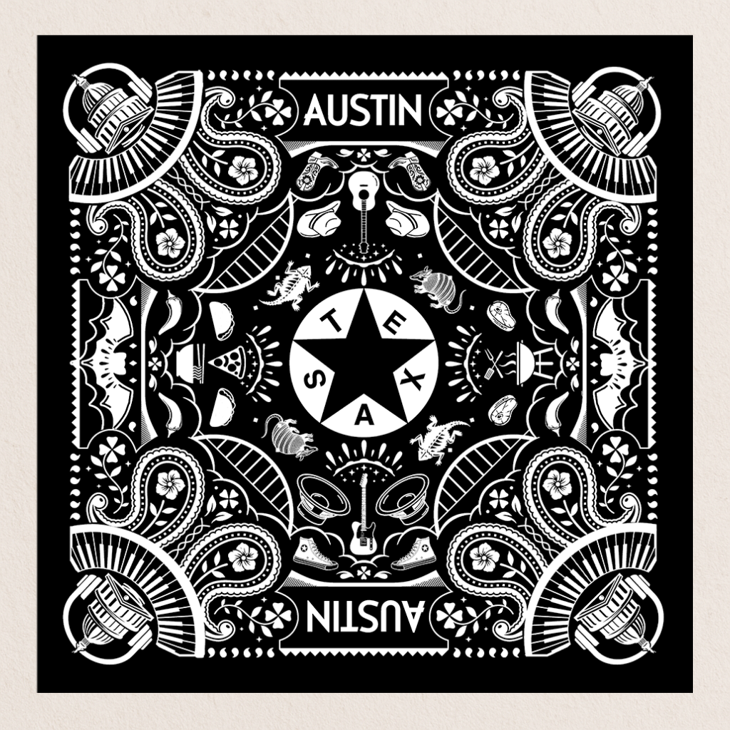Austin Bandana featuring retro-future design