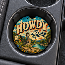 Load image into Gallery viewer, Howdy From Wimberley RR12 car coaster in cupholder
