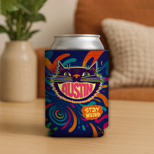 Load image into Gallery viewer, Austin Cat Koozie featuring bold retro design
