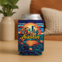 Load image into Gallery viewer, Austin Downtown Skyline Sunset Koozie mockup
