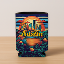 Load image into Gallery viewer, Austin Downtown Skyline Sunset Koozie mockup
