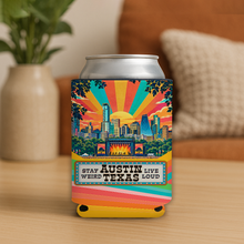 Load image into Gallery viewer, Austin Music Festival Stay Weird Live Loud Koozie mockup
