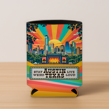 Load image into Gallery viewer, Austin Music Festival Stay Weird Live Loud Koozie mockup
