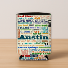 Load image into Gallery viewer, Austin Texas In Words Koozie featuring bold design
