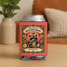 Load image into Gallery viewer, Our Lady Of Bad Decicions Racoon Prayer Candle Koozie mockup
