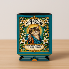 Load image into Gallery viewer, Our Lady Of Not Today Cat Prayer Candle Koozie mockup
