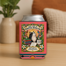 Load image into Gallery viewer, Our Lady Of Perpetual Distraction Cat Prayer Candle Koozie mockup
