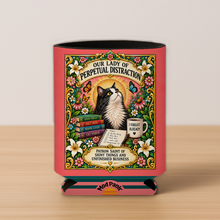 Load image into Gallery viewer, Our Lady Of Perpetual Distraction Cat Prayer Candle Koozie mockup
