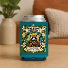 Load image into Gallery viewer, Saint Anthony Of Lost Things Racoon Prayer Candle Koozie mockup

