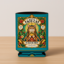 Load image into Gallery viewer, Saint Taco Cat Prayer Candle Koozie mockup
