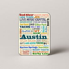 Load image into Gallery viewer, Austin In Words Magnet featuring bold, pop-culture design
