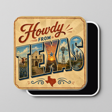 Load image into Gallery viewer, Howdy From Texas Magnet with vibrant retro design
